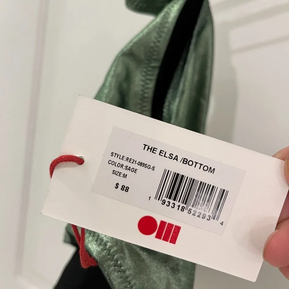 NWT Solid & Striped Elsa Bikini Swim Bottom MEDIUM Metallic Green Sage - Picture 7 of 8